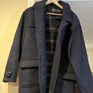 Bean pole wool/cashmere  coat zipper and toggle closure Navy Blue Wool Jacket